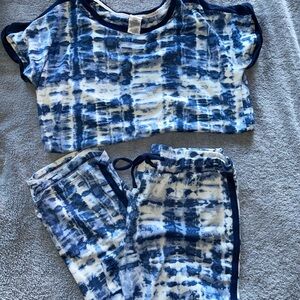 Lucky Brand Blue and White Tie-Dye Pajama Set